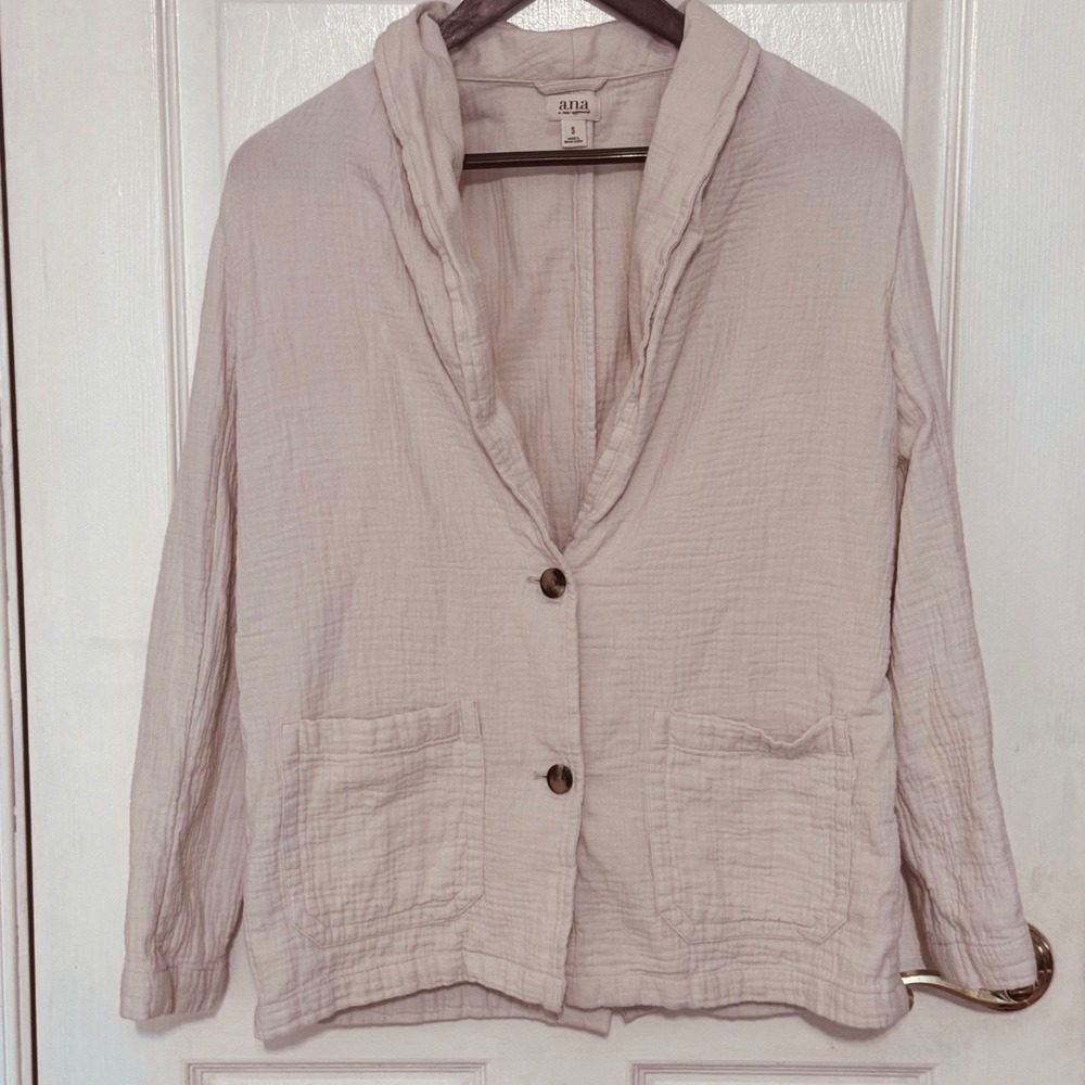 a.n.a Womens Cotton Gauze Blazer Jacket Tan Shawl Collar Two Button Small Casual